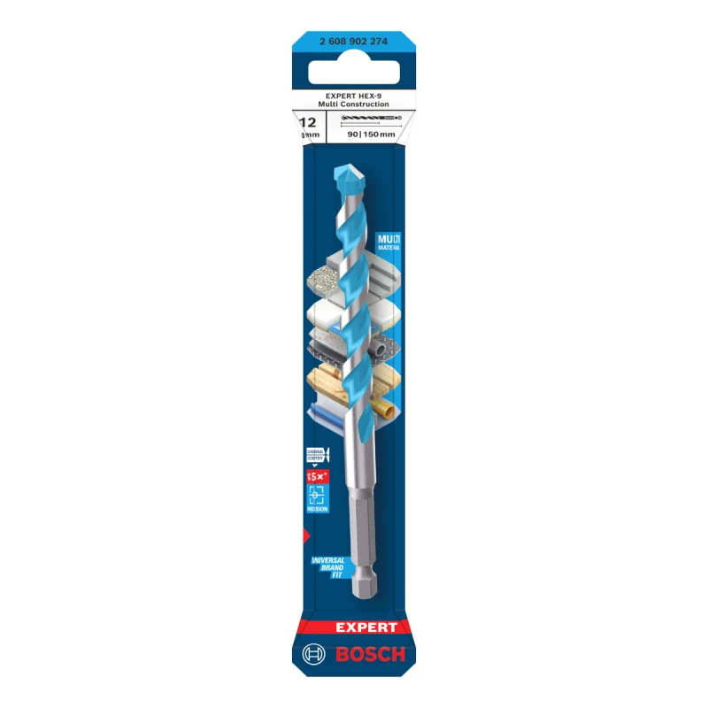 Image of Bosch Powertool Accessories EXPERT HEX-9 Multi Construction Drill Bit 12 x 90 x 150mm 2.608.902.274