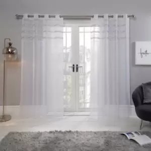 Image of Sienna Pair Of Diamante Voile Net Curtain Eyelet Top White - 55" X 87"