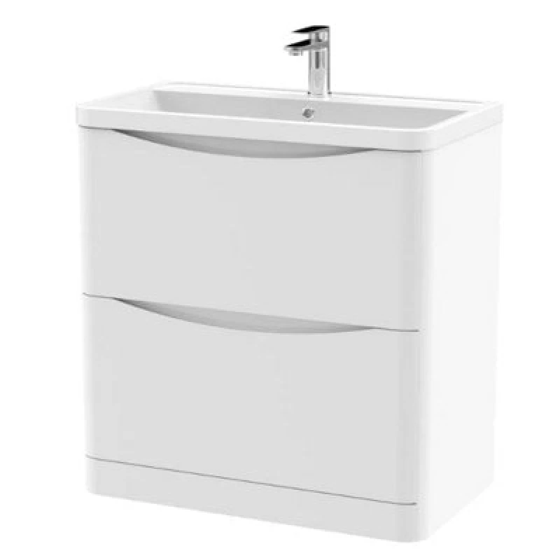 Image of NUIE Nuie - Lunar Satin Grey 800mm 2 Drawer Vanity Unit and Polymarble Basin - LUN203 LUN203