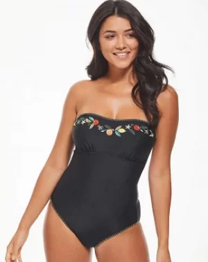 image of Embroidered Bandeau Strapless Swimsuit