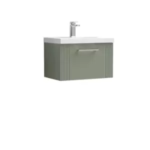 image of Nuie Deco 600mm Wall Hung Single Drawer Vanity & Basin 1 - Satin Reed Green