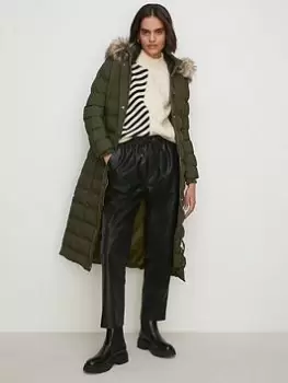 Image of Oasis Longline Heat Seal Puffer Jacket - Khaki, Green, Size 6, Women