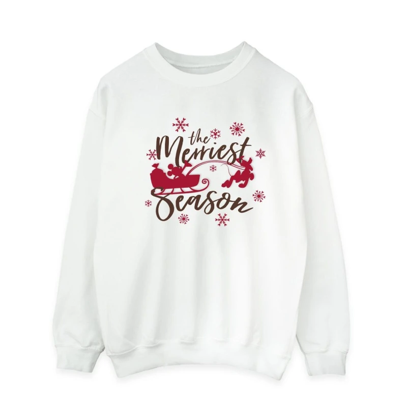 Image of Disney Men Mickey Mouse Sleigh Sweatshirt in White Size: Small White S Male 5063376843461