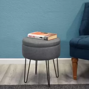 Image of FWStyle Modern Hairpin Leg Storage Stool Table Grey Linen