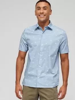 Image of Ted Baker Dog Print Short Sleeve Shirt - Blue Size 2, Men