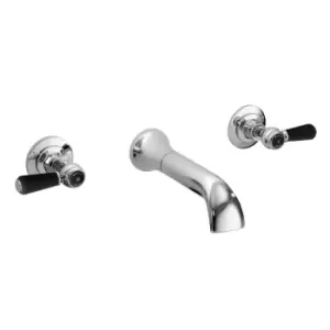 Image of Hudson Reed Black Topaz With Lever 3 Tap Hole Wall Mounted Basin Mixer - Chrome