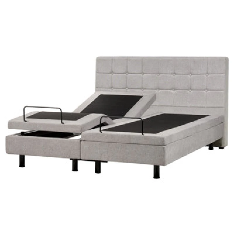 Image of Beliani Adjustable Bed Fabric Duke 160 X 200 Cm (Eu King Size) Light Grey