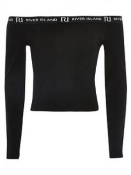 Image of River Island Bardot Long Sleeve Top Black Size 9-10 Years Girls