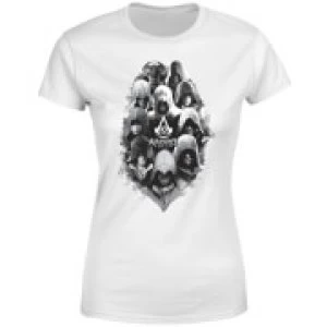Image of Assassins Creed Greyscale Hooded Faces Womens T-Shirt - White