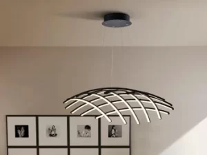 Image of Trama LED Designer Pendant Light Criss Cross Grid Style Matt Black Dimmable with Remote Control