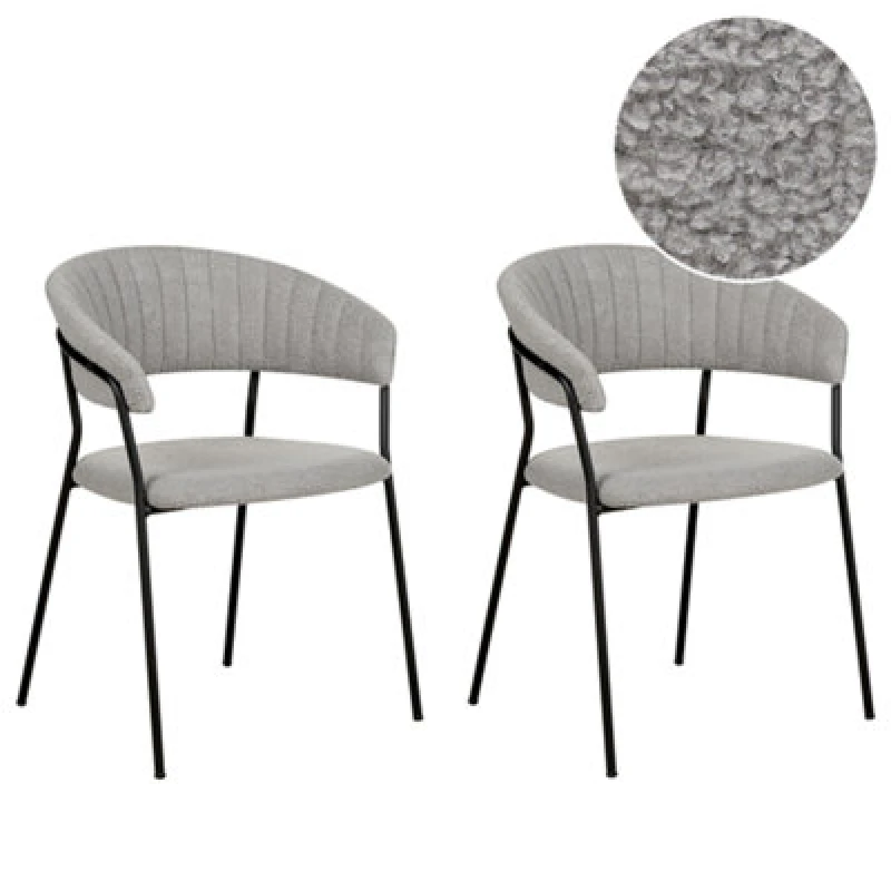 Image of Beliani Set Of 2 Dining Chairs Mariposa Boucle Grey