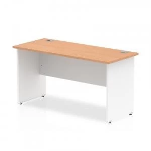 image of Trexus Desk Rectangle Panel End 1400x600mm Oak Top White Panels Ref