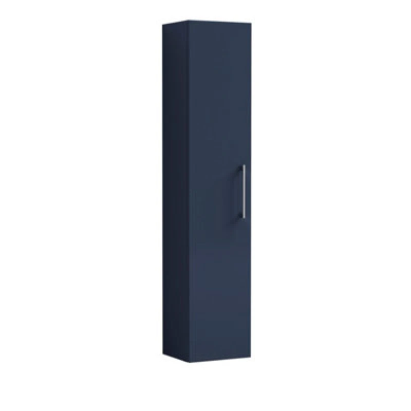 Image of Nuie Arno Tall Wall Hung Unit Single Door, Durable Soft Close Door With 3 Shelves With D-Shape Handle In Midnight Blue, 300mm