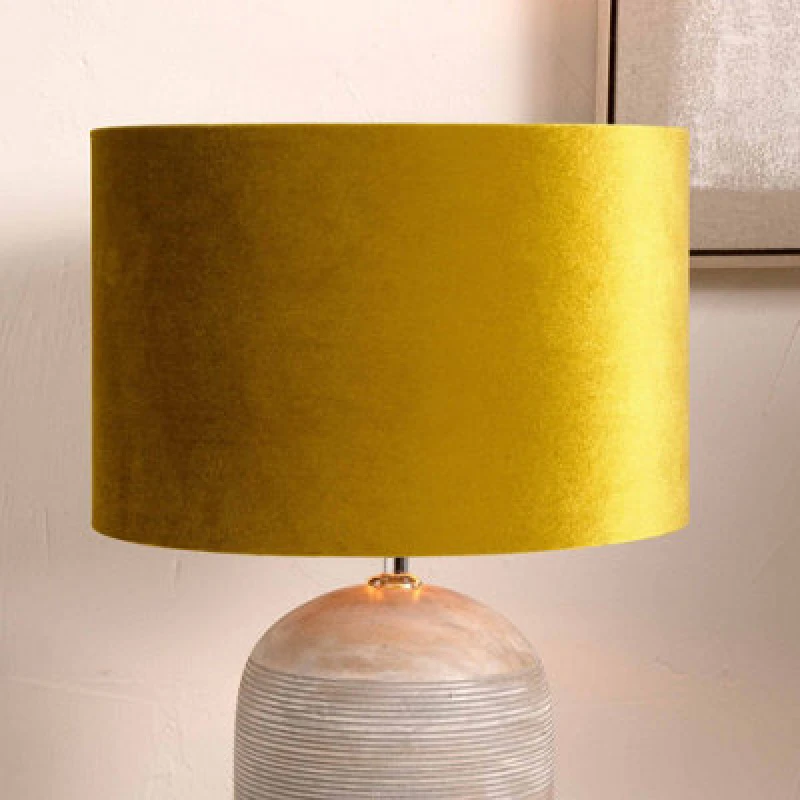 Image of Pacific Lifestyle 30Cm Mustard Yellow Velvet Cylinder Lampshade For Table Lamps