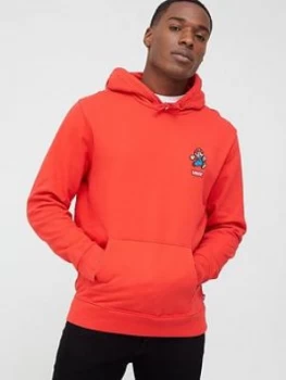 Image of Levis Mario Logo Patch & Back Print Overhead Hoodie - Red, Size S, Men