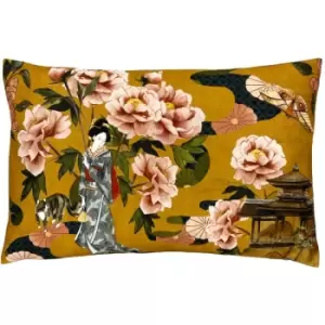 Image of Paoletti - Geisha Floral Cushion Ochre - Ochre