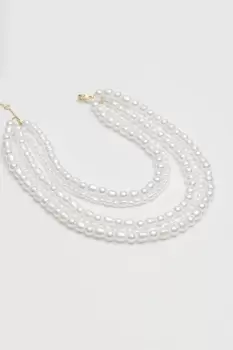 Image of Gold Cream Pearl Statement Multirow Necklace