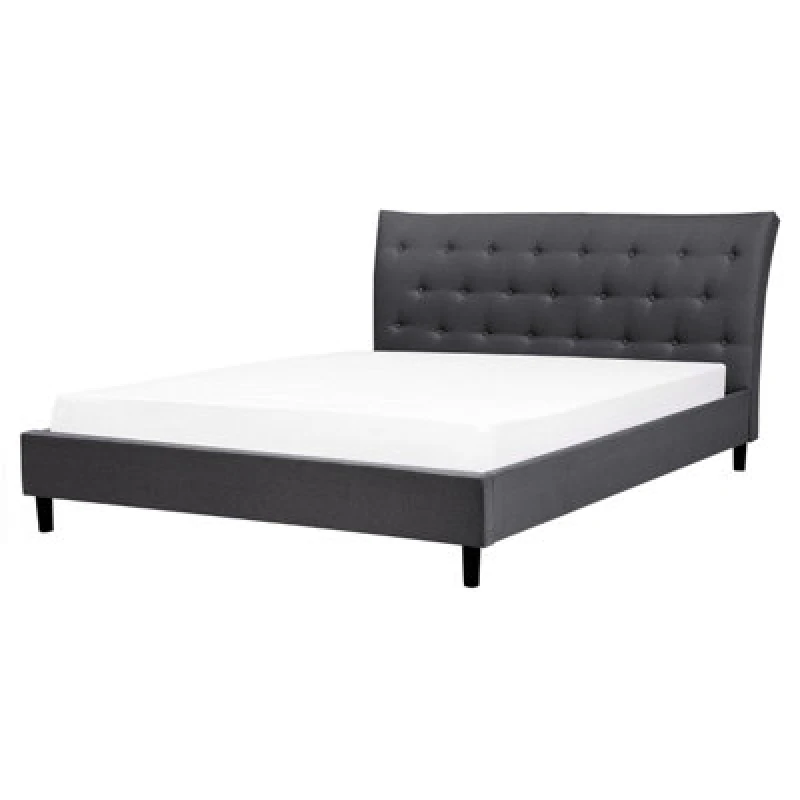 Image of Beliani Bed Fabric Saverne 160 X 200 Cm (Eu King Size) Dark Grey