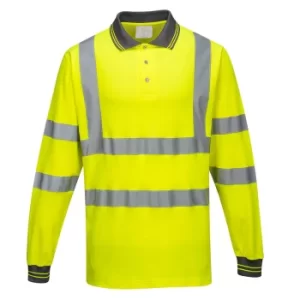 Image of Portwest Class 3 Hi Vis Cotton Comfort Long Sleeved Polo Shirt Yellow 2XL