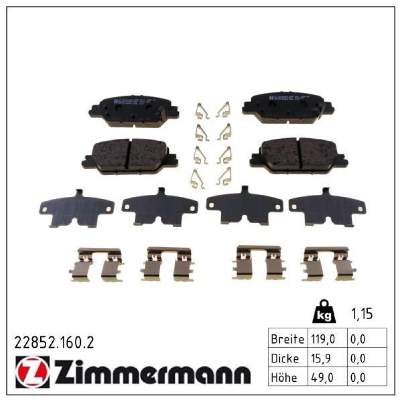 Image of ZIMMERMANN Brake pad set ZIMMERMANN 22852.160.2