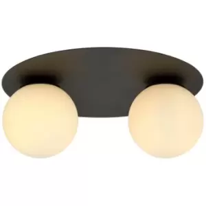 Image of Emibig Solar Black Globe Ceiling Light with White Glass Shades, 2x E14