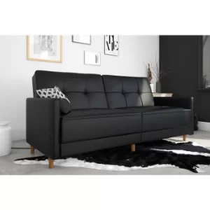 image of Andora Sprung Seat Sofa Bed Mid Century Contemporary Futon Faux Leather Black