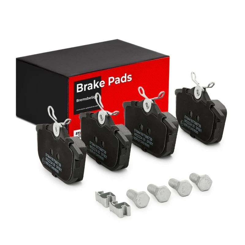 Image of STARK SKBP-0010039 Brake pad set Rear Axle, with acoustic wear warning, with spring, with anti-squeak plate Brake Pad Set,disc brake (402)