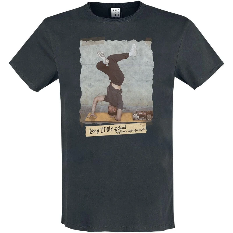 Image of Amplified Amplified Men Keep It Old School T-Shirt in Charcoal Size: Small Charcoal S Male 5063470409013