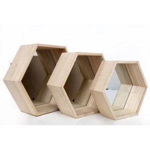 Image of Set of Three Hexagon Mirrored Shelves