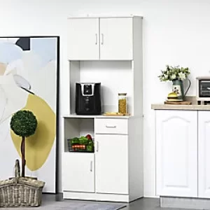 Image of Homcom Modern Kitchen Cupboard with Hutch Microwave Shelf