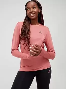 Image of Adidas Run Icons 3 Bar Long Sleeve T-Shirt - Red
