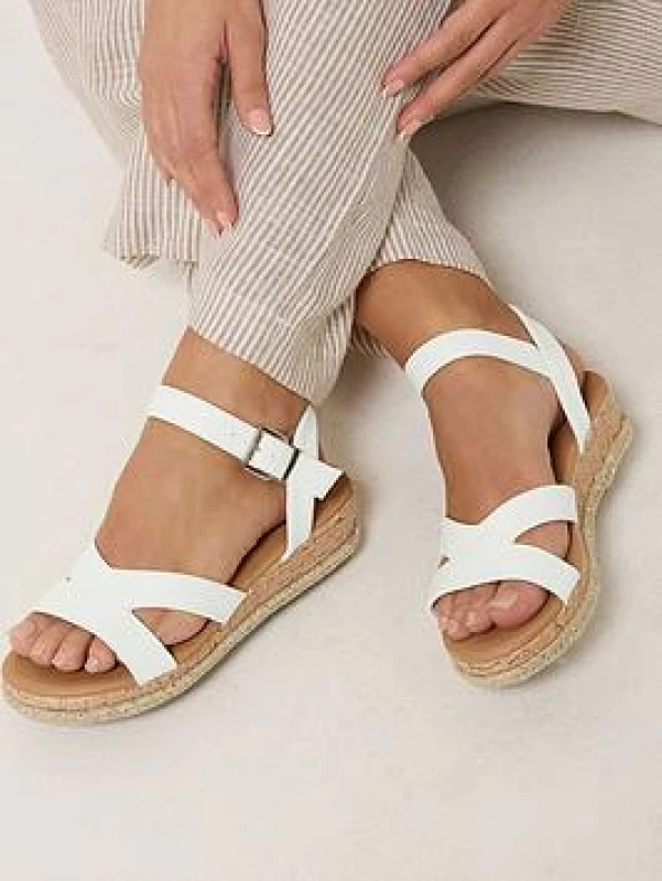 Image of Yours Womens Plaited Wedge Sandals In Extra Wide EEE Fit in White Size: 4EEE White Female 4EEE