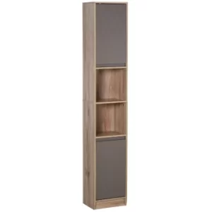 Image of HOMCOM Freestanding Bathroom Storage Cabinet w/ 2 Cupboards 2 Compartments Home Organisation Anti-Tipping Elevated Base 30L x 24W x 170Hcm Grey&Brown