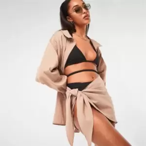 image of Missguided Linen Look Tie Side Beach Sarong - Brown