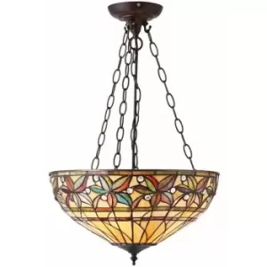Image of Tiffany Glass Hanging Ceiling Pendant Light Large Bronze Feature Shade i00072