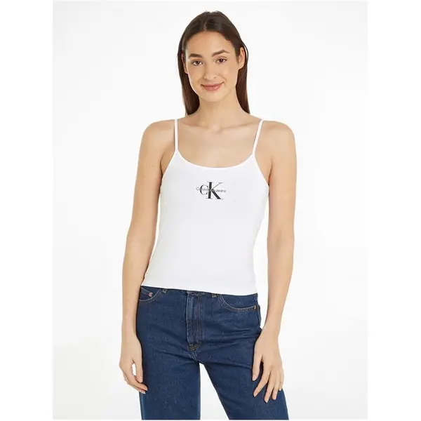 Image of Calvin Klein Jeans Monologo Strappy Tank Top - White 16