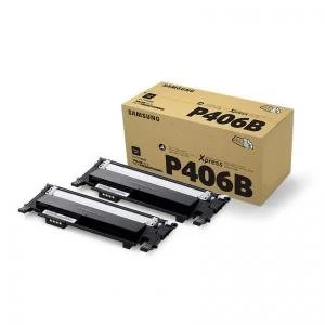 Image of Samsung CLT P406B Yield 1500 Pages Black Laser Toner Ink Cartridge Twin Pack for