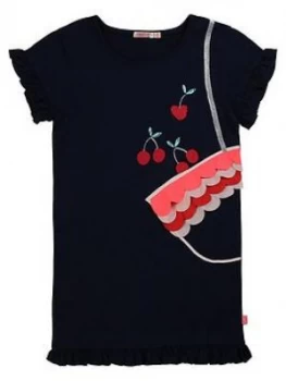 Image of Billieblush Girls Cherry Applique T-Shirt Dress - Navy