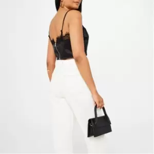 image of Missguided Lace Trim Satin Crop Top - Black