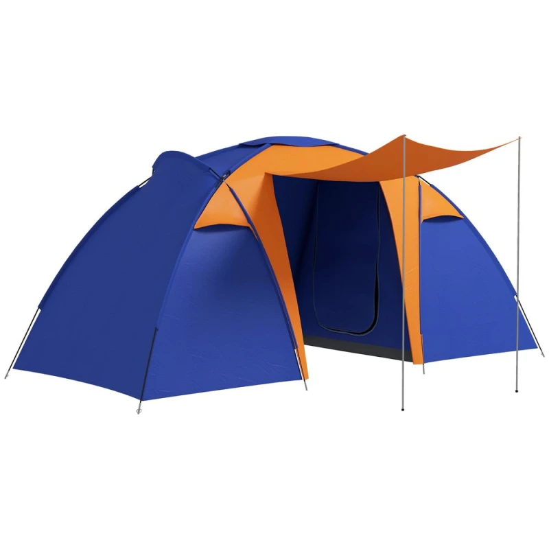 Image of Outsunny Outsunny Camping Tent with 2 Bedroom, Living Area and Awning for 4-6 Person - Blue and Orange