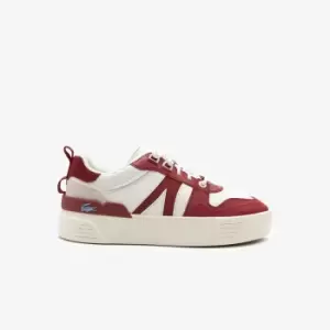 image of Womens Lacoste L002 Leather Colour-Pop Trainers Size 3 UK White & Burgundy