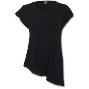 Image of Urban Fashion Raw Neck Asymmetric Viscose Womens XX-Large Short Sleeve Top - Black