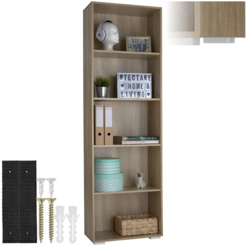 Image of Tectake Bookshelf Lexi - Bookcase With 5 Shelves - Wood Light, Oak Sonoma