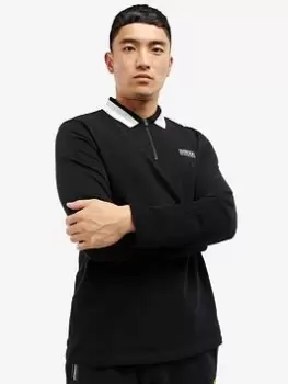 Image of Barbour International Adisham Zip Long Sleeve Polo Shirt - Black, Size S, Men