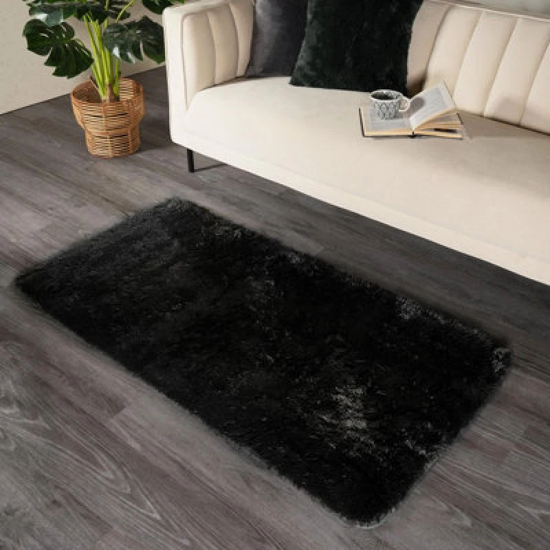 Image of OHS OHS Fluffy Rug Anti Slip Plain Shaggy Floor Mat in Black Size: 80cm x 150cm Black 80cm x 150cm Unisex 5027434177929