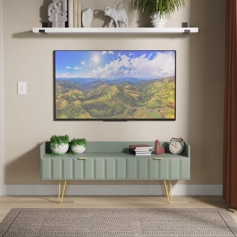 Image of Welcome Furniture Ltd Cube 2 Drawer Coffee TV Unit in Reed Green - Ready Assembled, Green CUF265RGRG