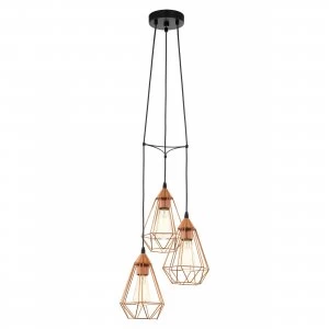 image of EGLO ES/E27 Tarbes Copper Coloured Pendant Light 3x60W - 94196