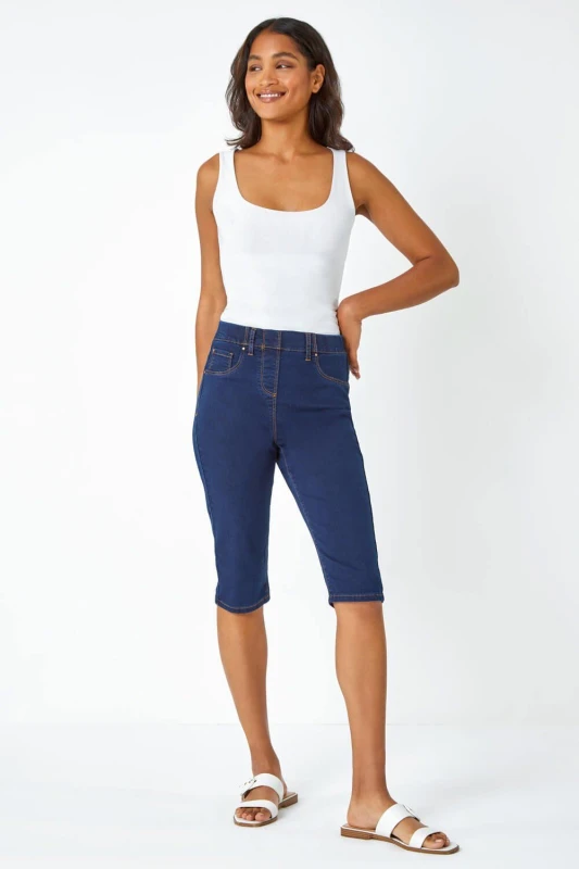 Image of Roman Womens Stretch Knee Length Pedal Pusher in Indigo Size: 10 Indigo Female 10