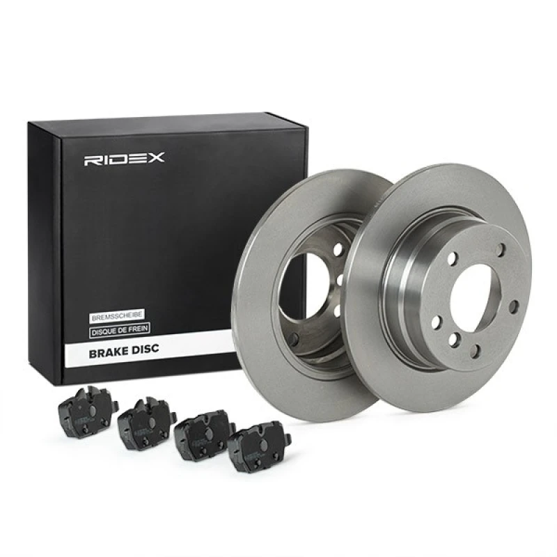 Image of RIDEX 3405B0884 Brake disc and pads set Rear Axle, Brake Disc Type: Solid, prepared for wear warning indicator Brake Set,disc brakes (3405)