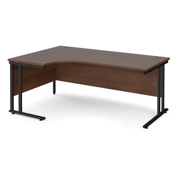 image of Maestro 25 Left Hand Ergonomic Desk with Black Frame and Walnut Top - 1800mm